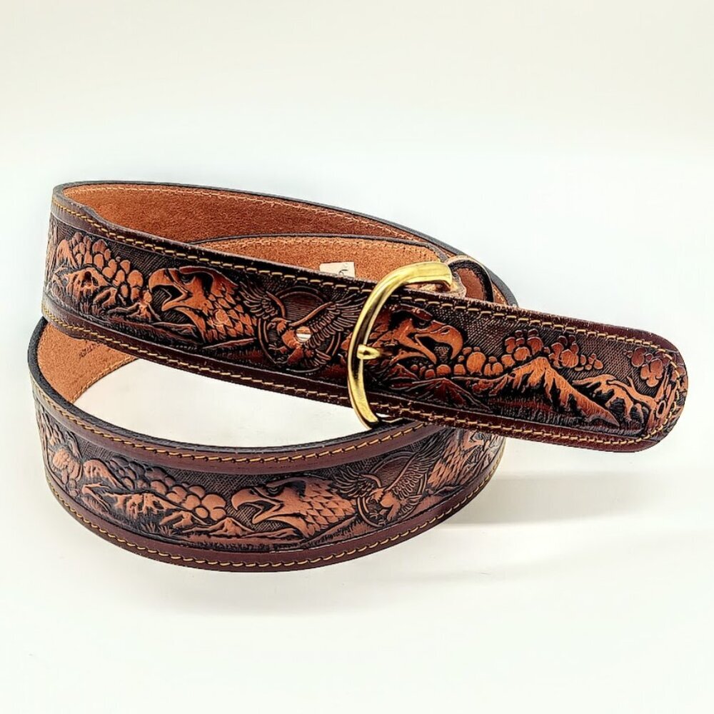 Dixie USA Leather Hand-Tooled Eagles Brown Belt NWOT